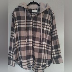 American Eagle Outfitters Plaid Shirt Jacket - Black and Tan Grunge